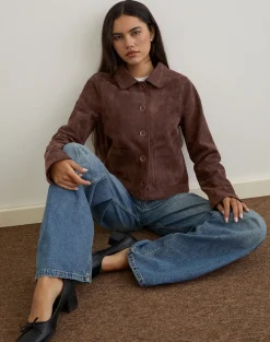 Quincy Faux Suede Cropped Jacket in Brown