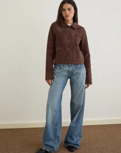 Quincy Faux Suede Cropped Jacket in Brown