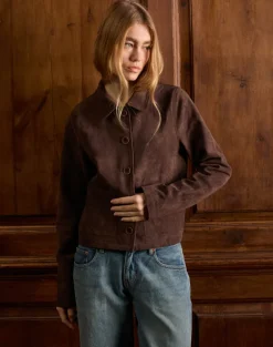 Quincy Faux Suede Cropped Jacket in Brown