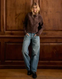 Quincy Faux Suede Cropped Jacket in Brown