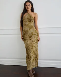 Rabika Maxi Dress in Burn Velvet Green