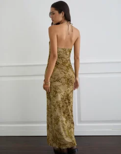 Rabika Maxi Dress in Burn Velvet Green