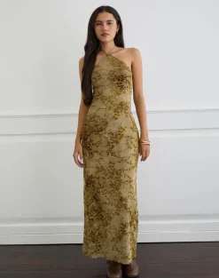 Rabika Maxi Dress in Burn Velvet Green