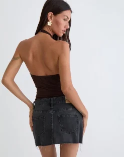 Raceline Halterneck Top in Rayon Jersey Chocolate Brown