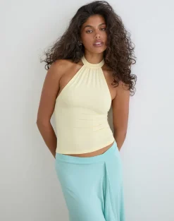 Raceline Halterneck Top in Rayon Jersey Lemon