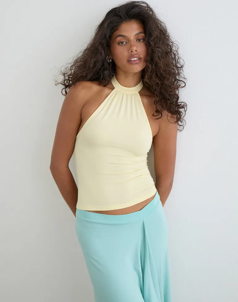 Raceline Halterneck Top in Rayon Jersey Lemon