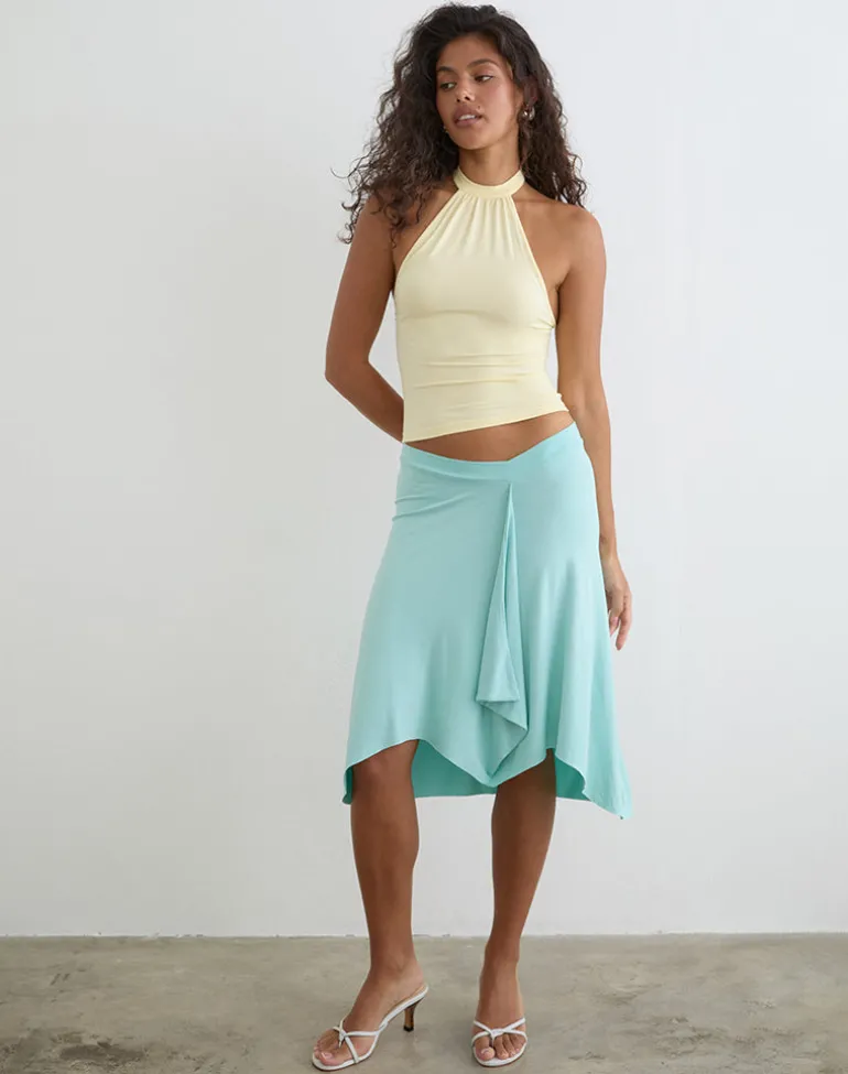 Raceline Halterneck Top in Rayon Jersey Lemon