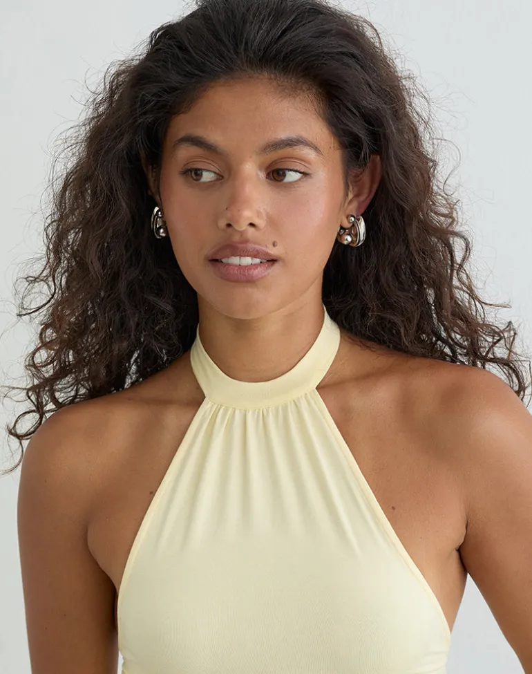 Raceline Halterneck Top in Rayon Jersey Lemon