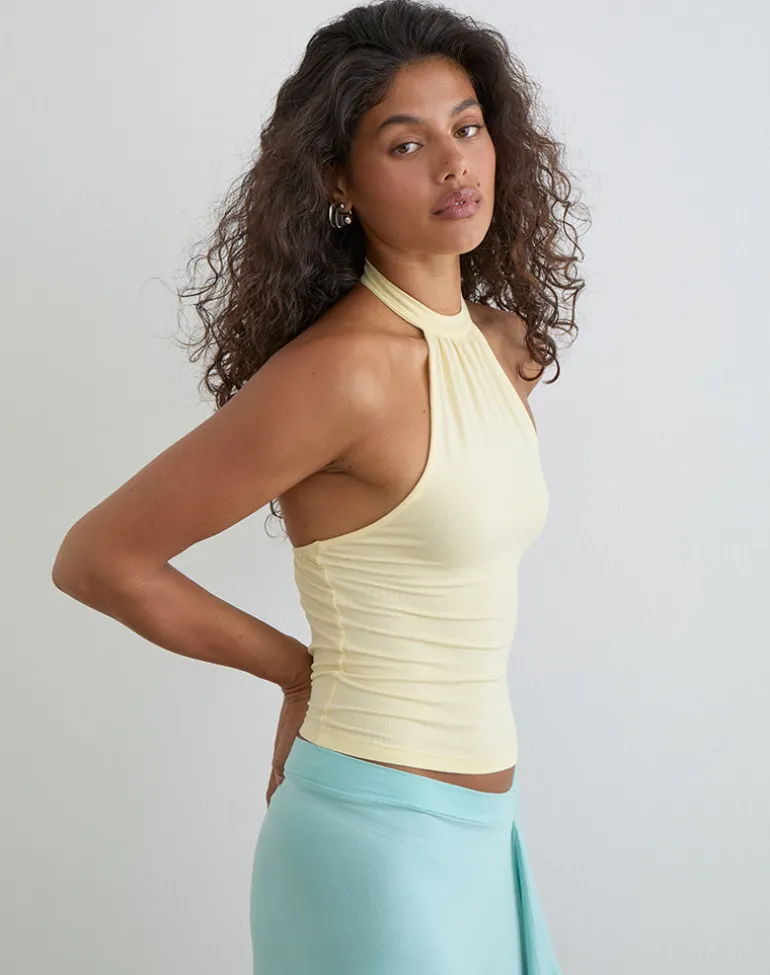 Raceline Halterneck Top in Rayon Jersey Lemon