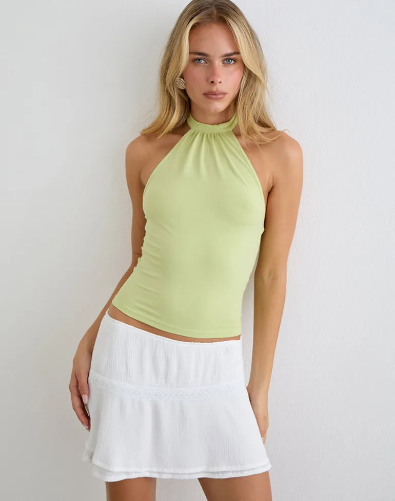 Raceline Halterneck Top in Rayon Jersey Pistachio