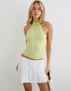 Raceline Halterneck Top in Rayon Jersey Pistachio
