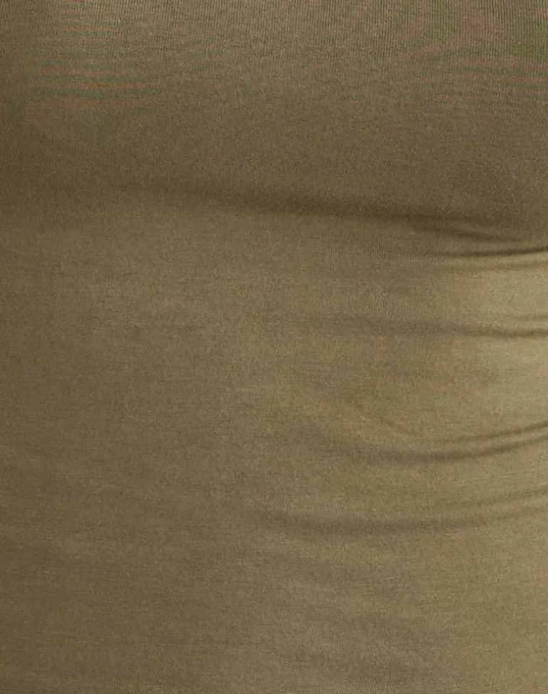 Raceline Halterneck Top in Rayon Jersey Khaki