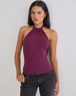 Raceline Halterneck Top in Rayon Jersey Deep Purple