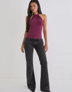 Raceline Halterneck Top in Rayon Jersey Deep Purple
