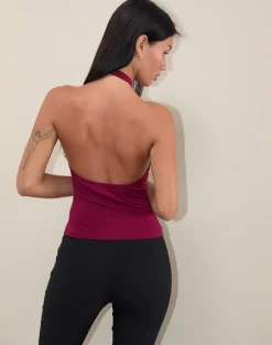Raceline Halterneck Top in Rayon Jersey Burgundy