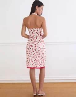 Radu Midi Skirt in Cream with Red Leafy Lily Flock