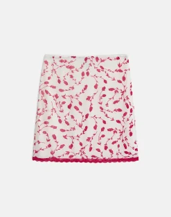 Radu Midi Skirt in Cream with Red Leafy Lily Flock