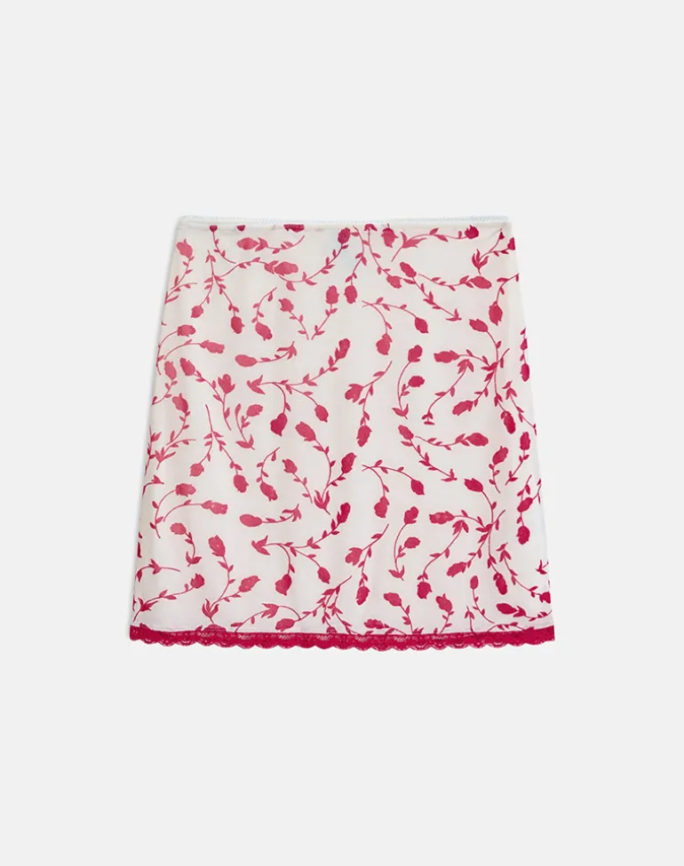 Radu Midi Skirt in Cream with Red Leafy Lily Flock