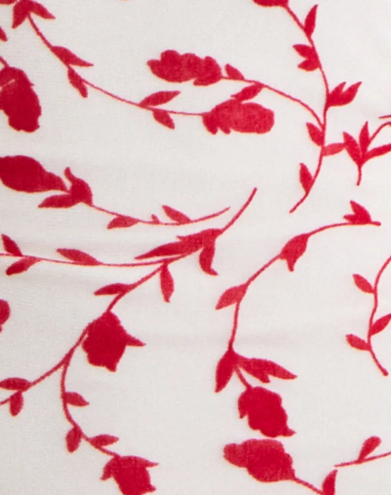 Radu Midi Skirt in Cream with Red Leafy Lily Flock