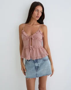 Raeya Tie Front Cami Top in Chiffon Pink