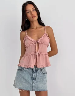 Raeya Tie Front Cami Top in Chiffon Pink