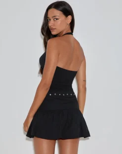 Rafiya Skirt in Black with Eyelets