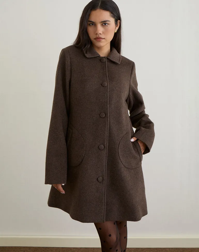 Rakai Pea Coat in Chocolate Wool