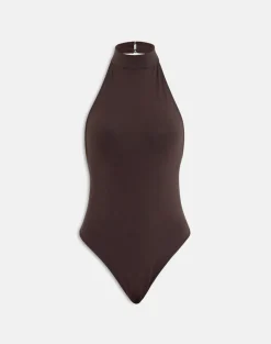 Raleah Halterneck Bodysuit in Jersey Bitter Chocolate