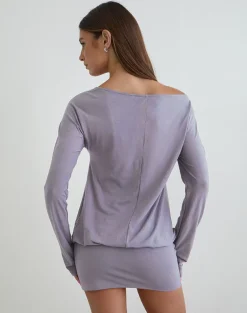 Raluca Long Sleeve Mini Dress in Grey Lavender
