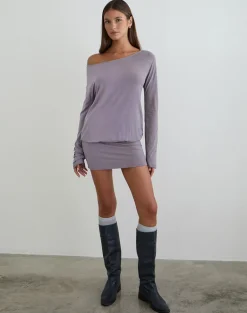 Raluca Long Sleeve Mini Dress in Grey Lavender