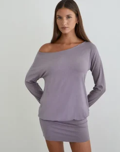Raluca Long Sleeve Mini Dress in Grey Lavender