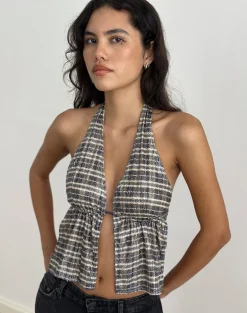 Ramilo Top in Sequin Vintage Check Brown