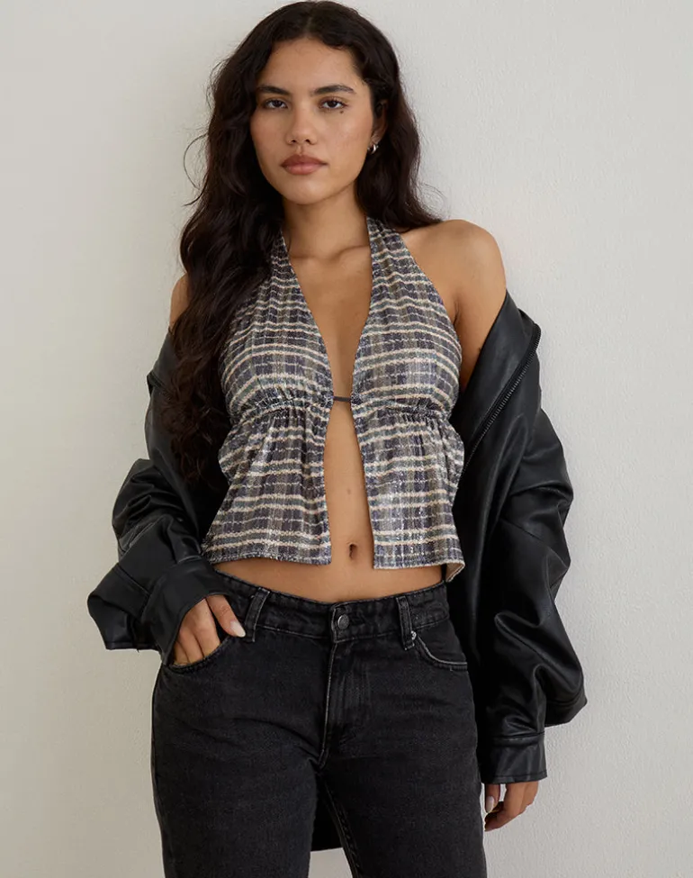 Ramilo Top in Sequin Vintage Check Brown