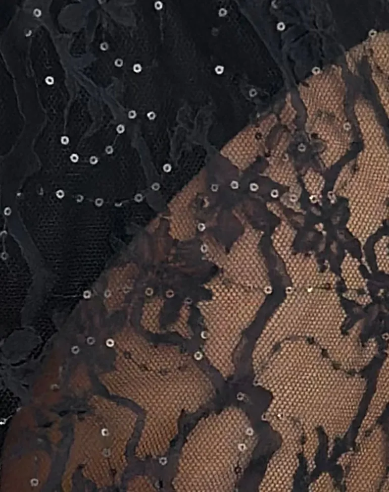 Ramona Midi Skirt in Sequin Lace Black