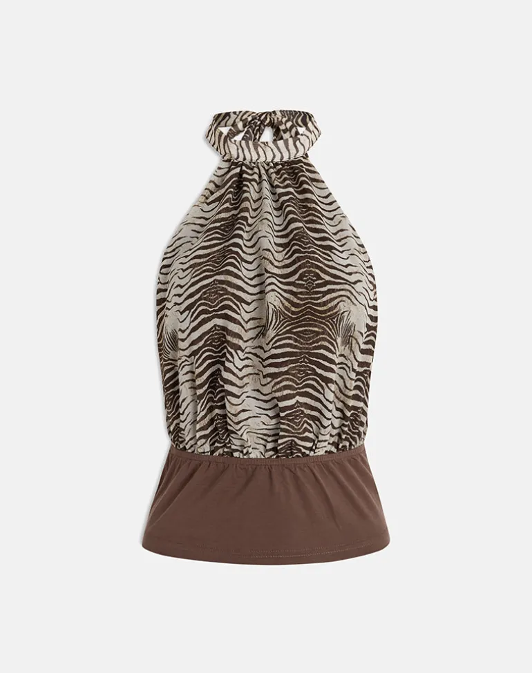 Rania Backless Top in Chiffon Wild Animal Align Brown