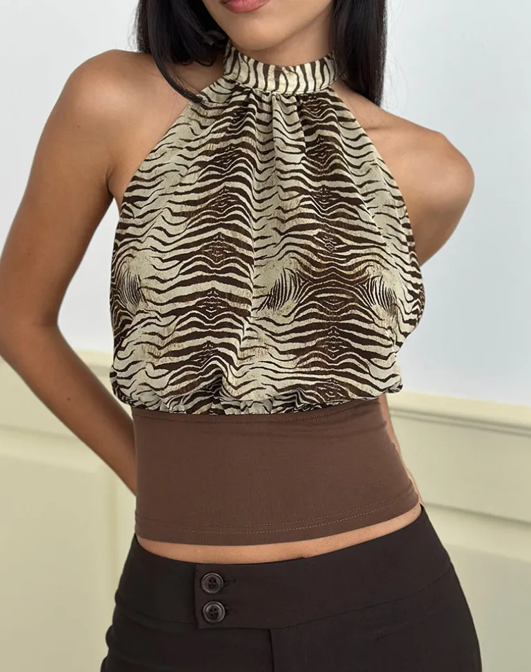 Rania Backless Top in Chiffon Wild Animal Align Brown