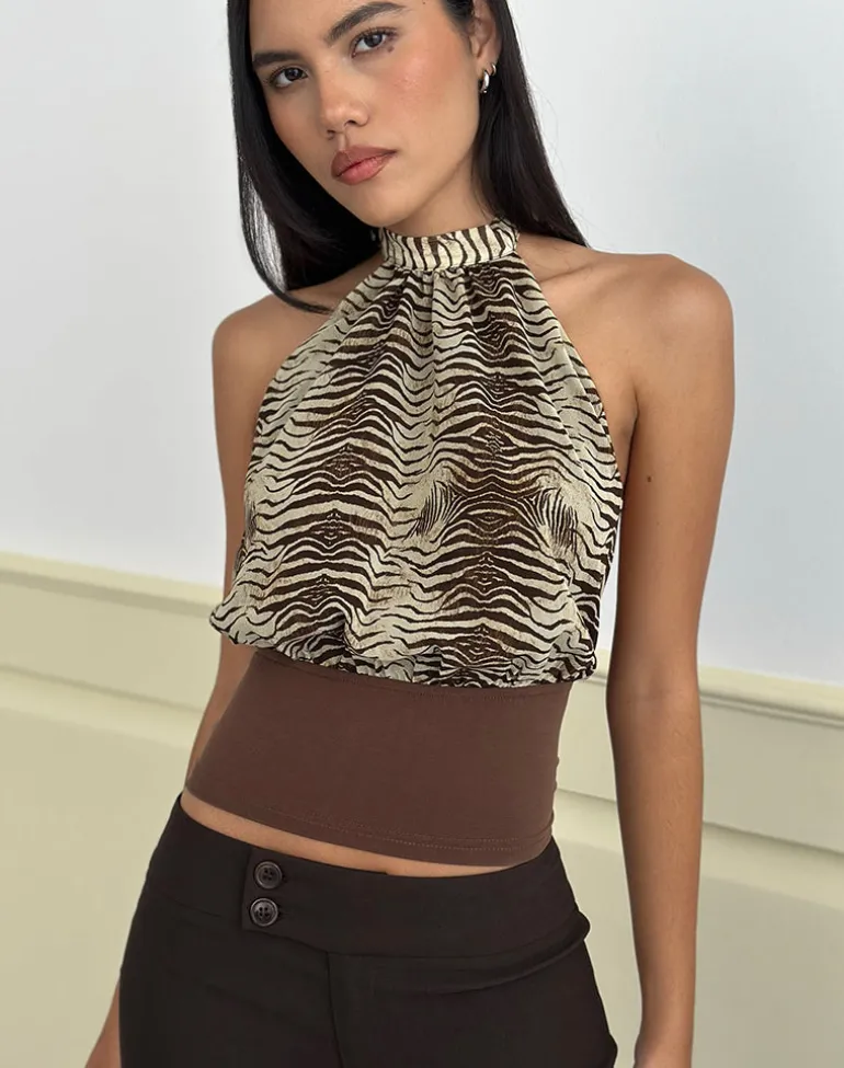 Rania Backless Top in Chiffon Wild Animal Align Brown