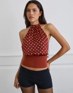 Rania Backless Top in Polka Burnt Red