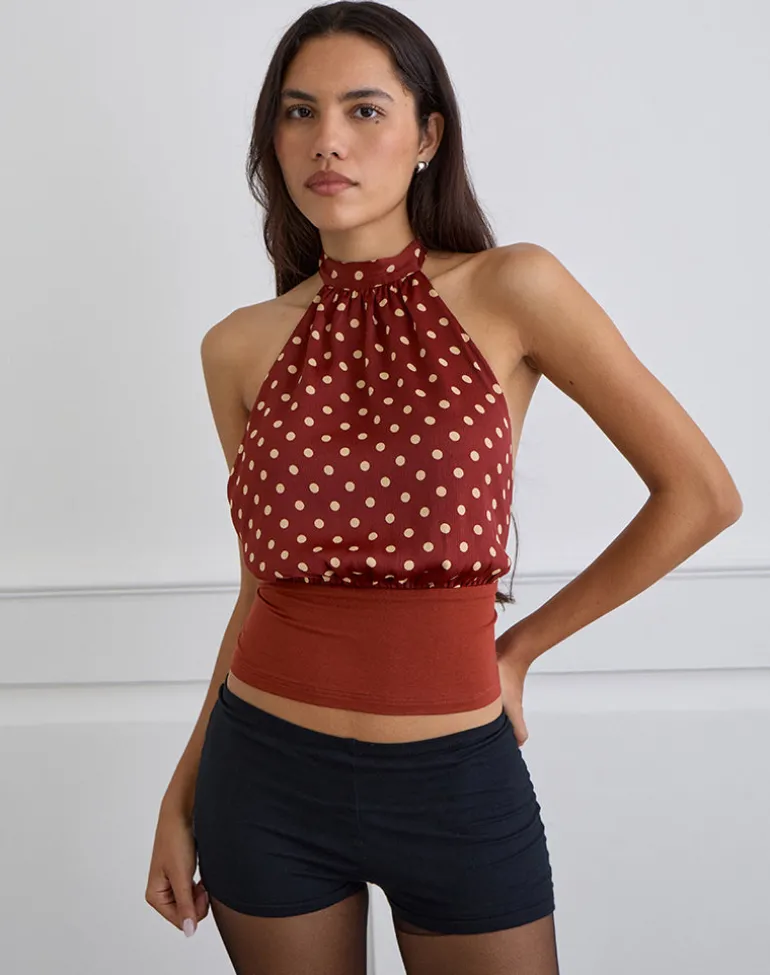 Rania Backless Top in Polka Burnt Red
