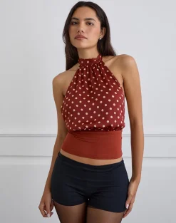 Rania Backless Top in Polka Burnt Red