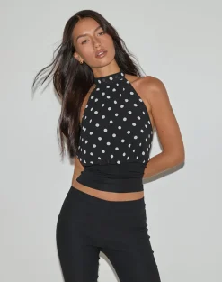 Rania Backless Top in Polka Dot Black and White