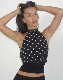 Rania Backless Top in Polka Dot Black and White