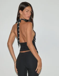 Rania Backless Top in Polka Dot Black and White