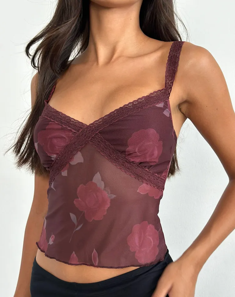 Rasa Cami Top in Blooming Rose Burgundy