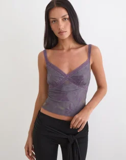 Rasa Cami Top in Flare Flower Purple