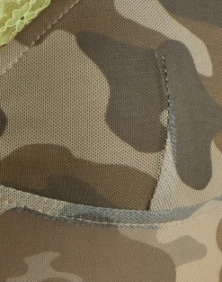 Rasani Cami Top in Mesh Neutral Camo Green with Lace Trim