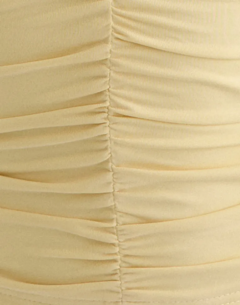 Rasha Ruched Plunge Top in Cupro Yellow