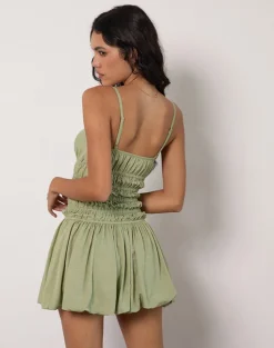 Rasmil Bubble Hem Mini Dress in Sage Green