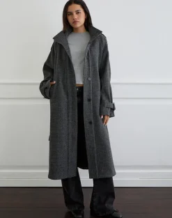 Ravari Belted Trench Coat in Charcoal Check