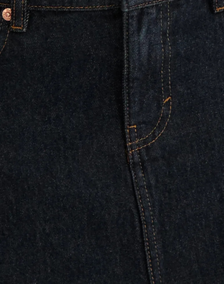 Raw Hem Denim Dart Mini Skirt in Indigo